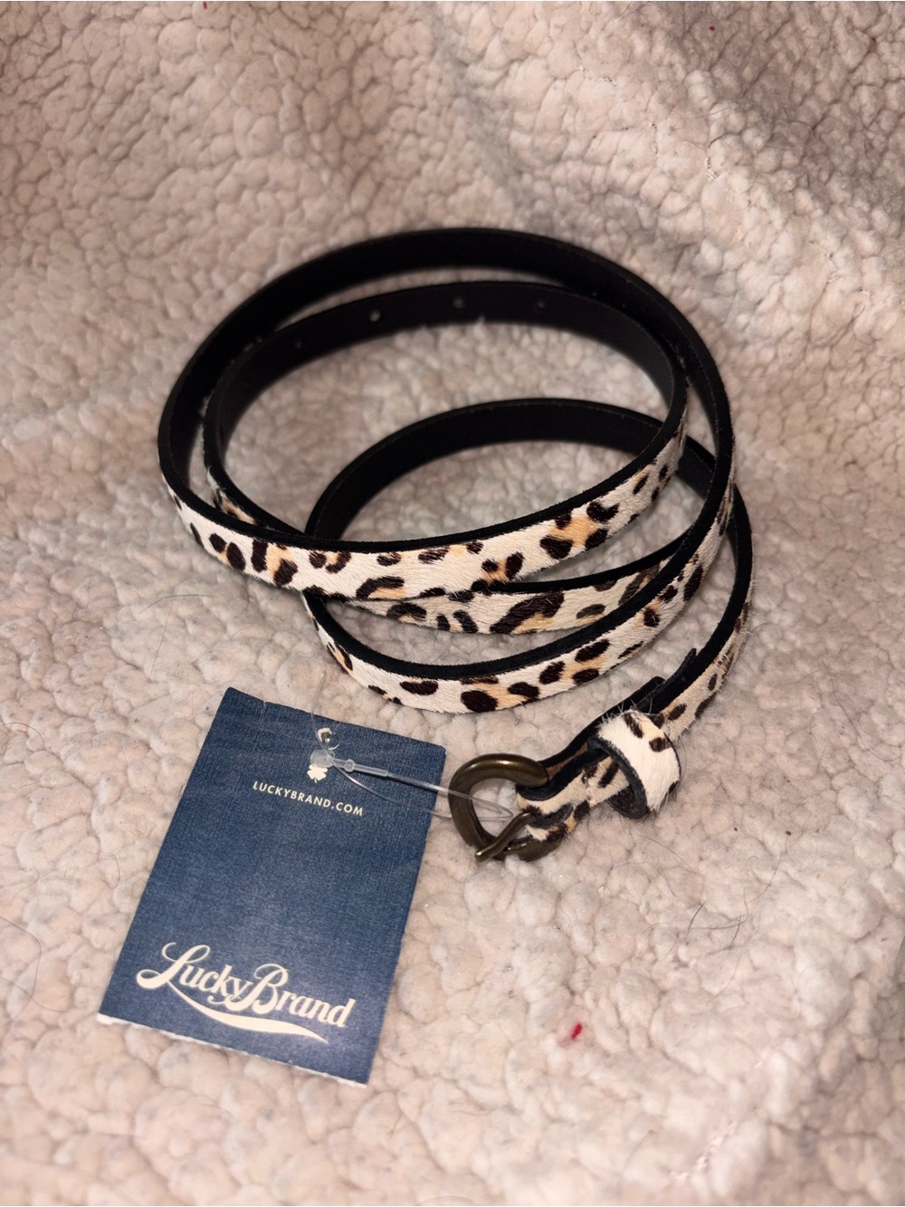 Lucky Brand NWT Leopard Cow Hair Skinny Belt Size XL Animal Print